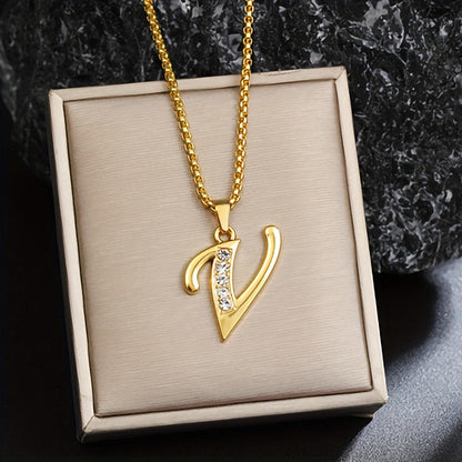 Crystal Accent Initial Necklace | Gold