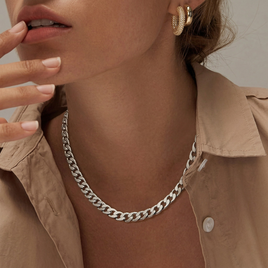 Chunky Cuban Link Necklace | White Gold
