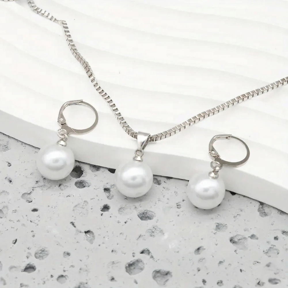 Golden Grace Pearl Jewelry Set | White Gold