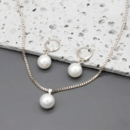 Golden Grace Pearl Jewelry Set | White Gold