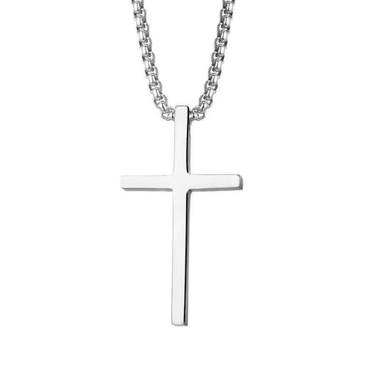 Bezel Cross Necklace | White Gold