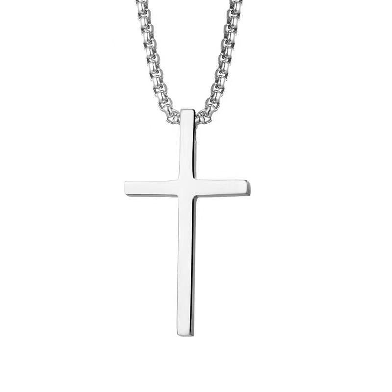Bezel Cross Necklace | White Gold