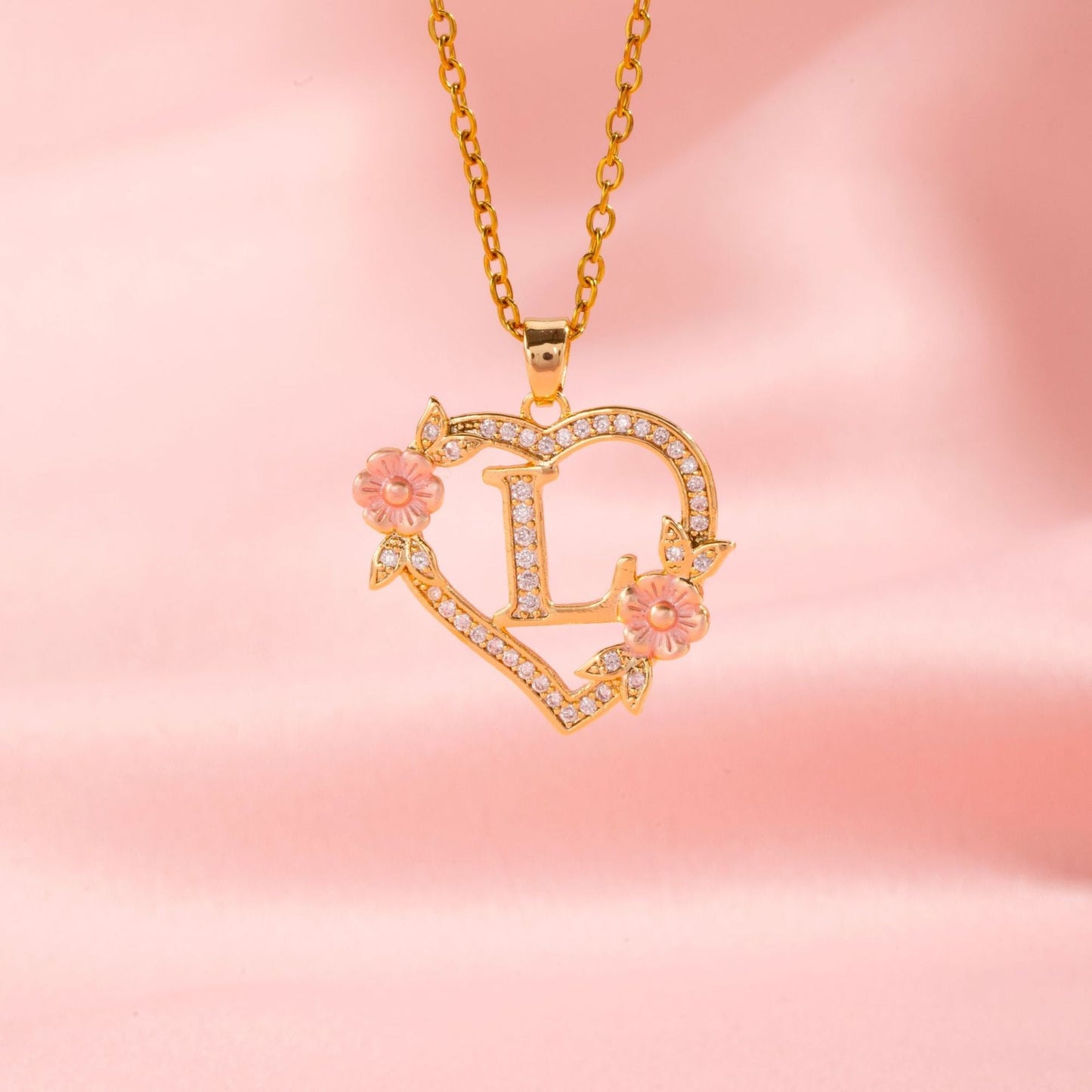 Floral Charm Initial Necklace | Gold