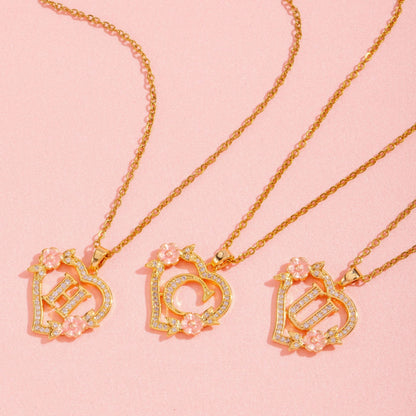 Floral Charm Initial Necklace | Gold