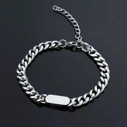 Cuban Chain Tag Bracelet | White Gold