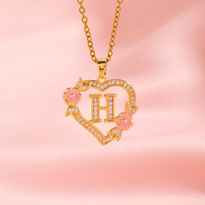 Floral Charm Initial Necklace | Gold