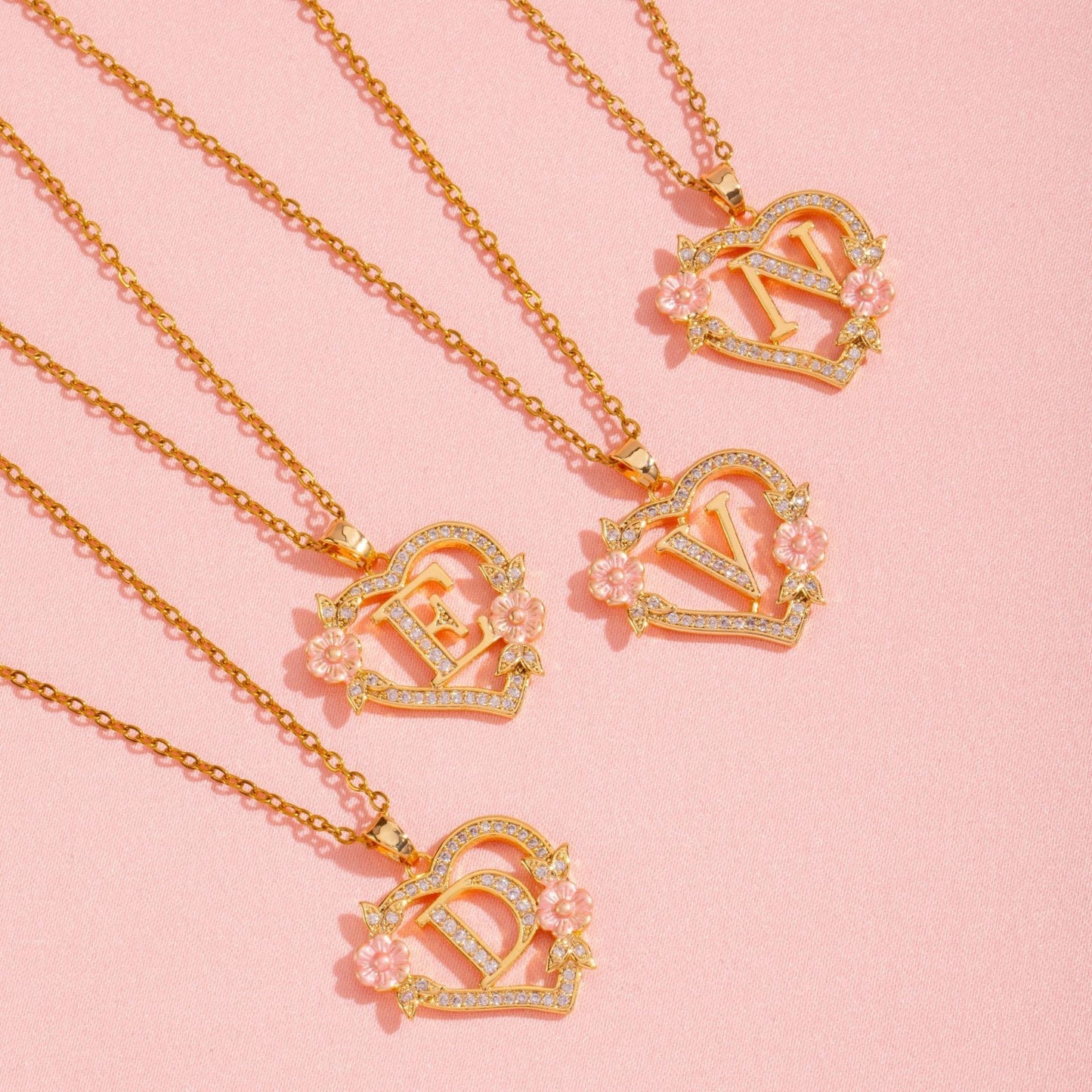 Floral Charm Initial Necklace | Gold