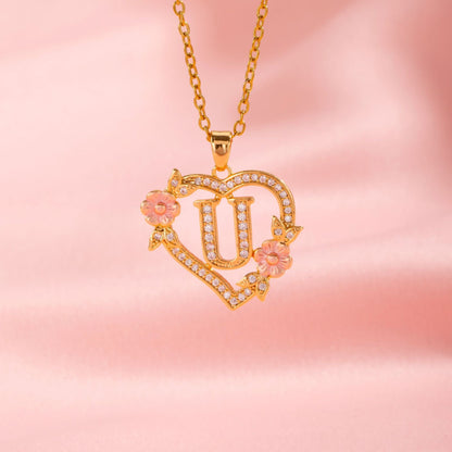 Floral Charm Initial Necklace | Gold