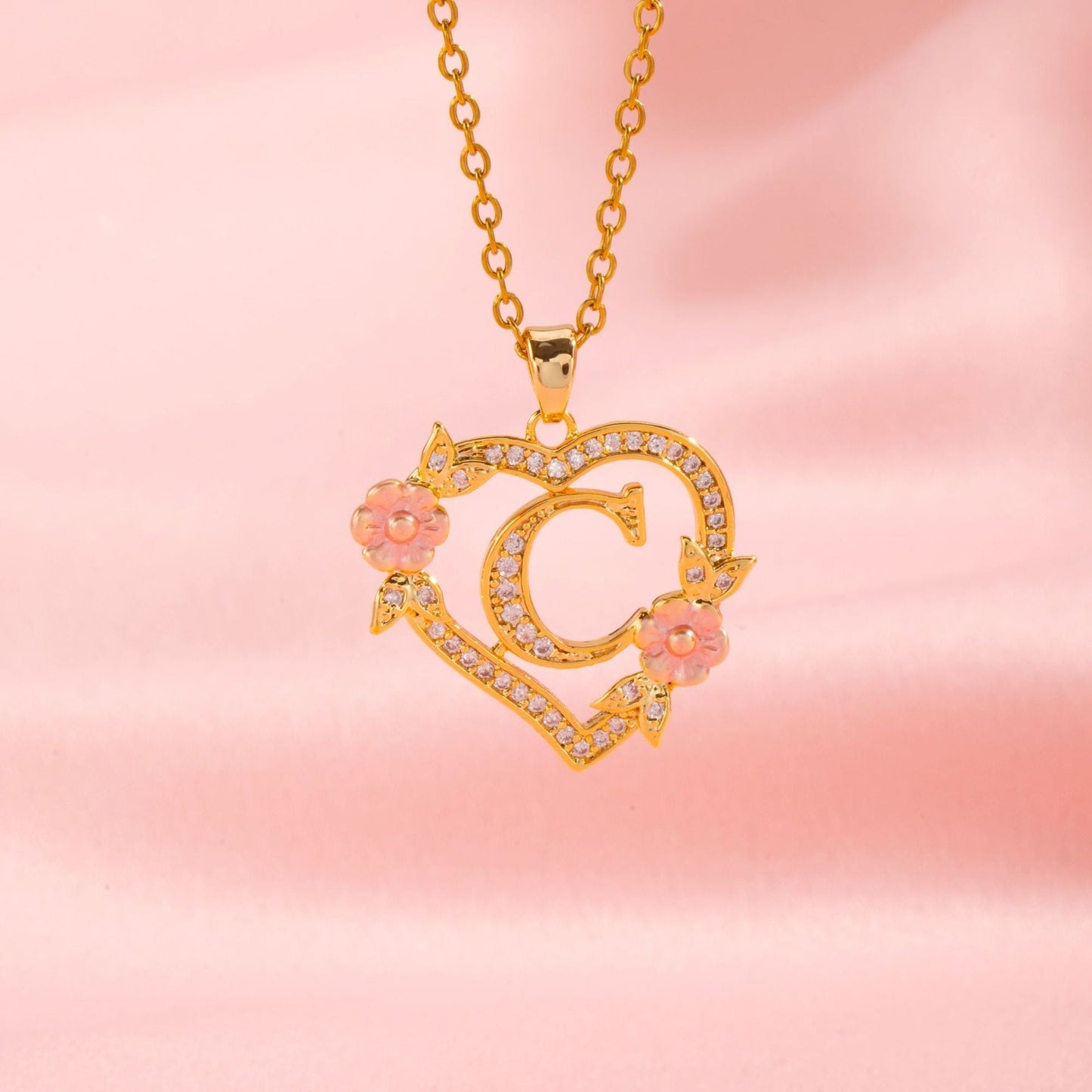 Floral Charm Initial Necklace | Gold