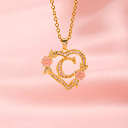 Floral Charm Initial Necklace | Gold