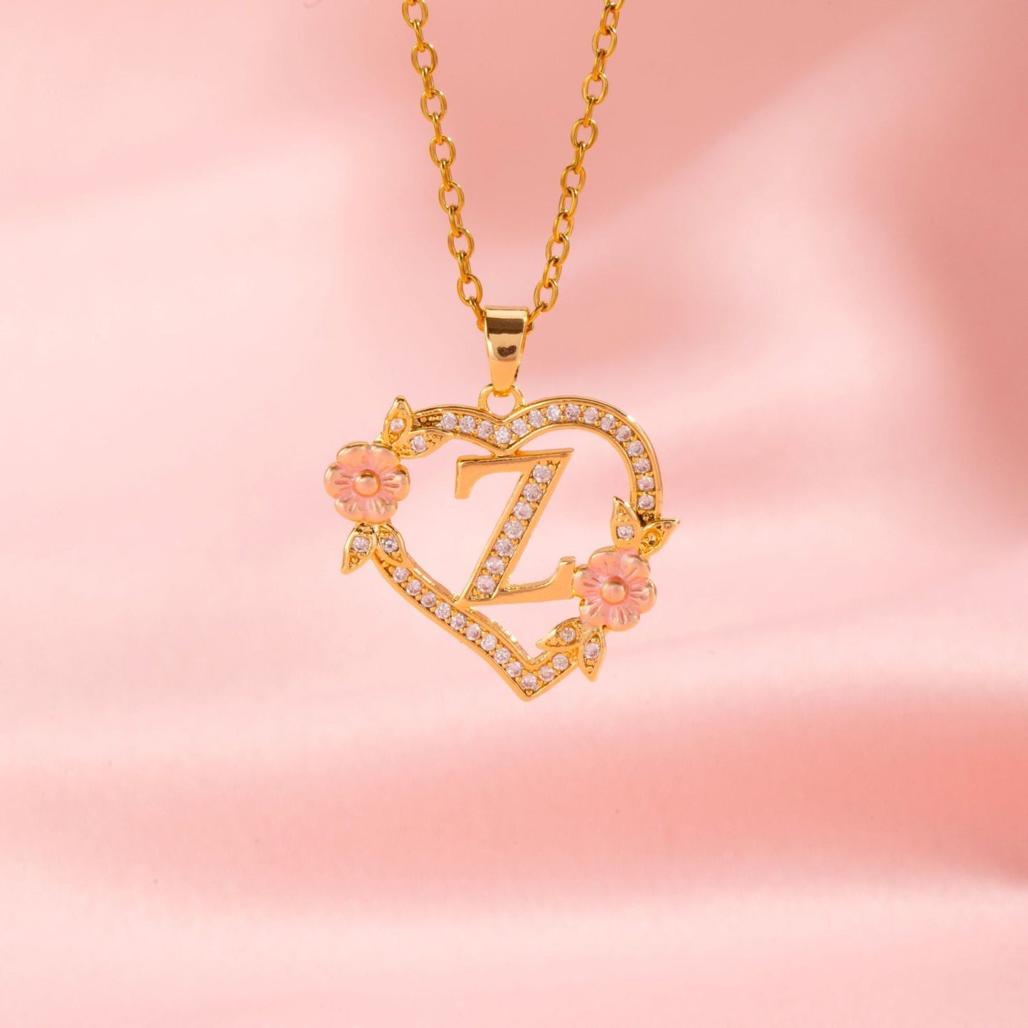 Floral Charm Initial Necklace | Gold