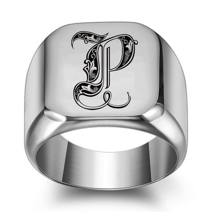 Classic Noble Initial Ring | White Gold