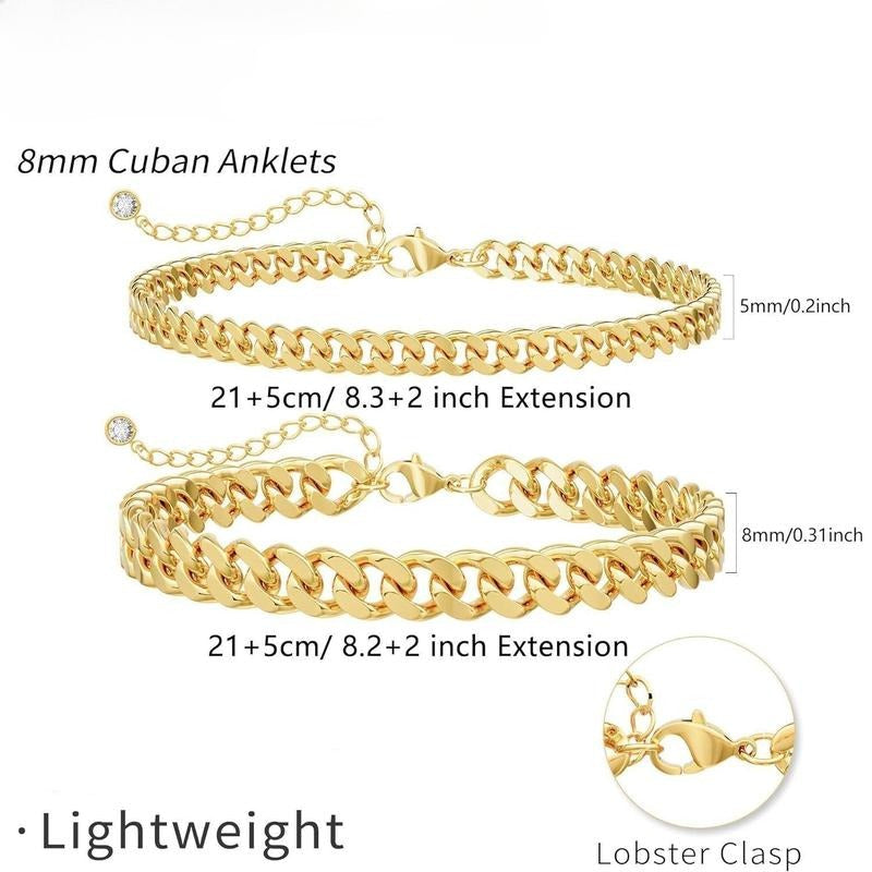 Layered Cuban Link Anklet | Gold