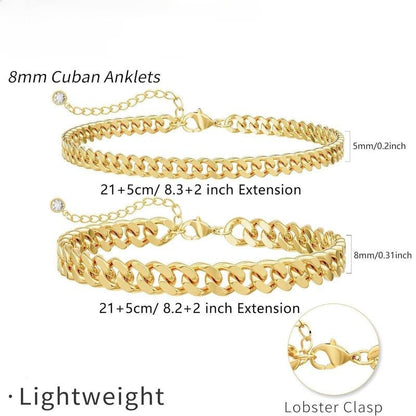 Layered Cuban Link Anklet | Gold