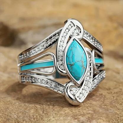 Turquoise Marquis Statement Ring | White Gold