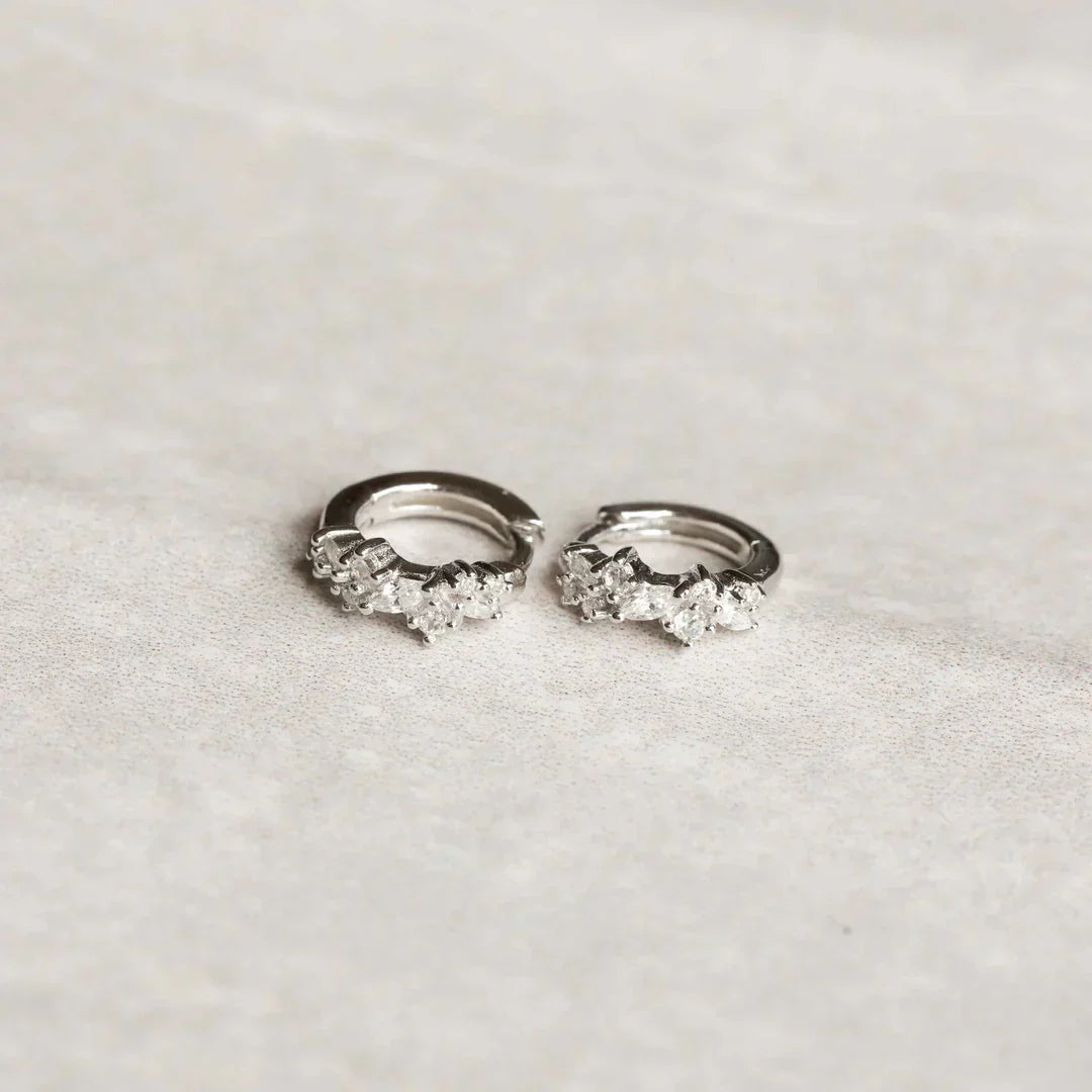Crystal Cluster Huggies | White Gold